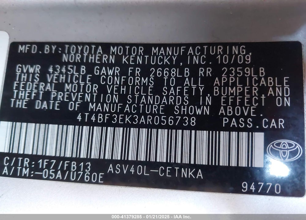 2010 TOYOTA CAMRY LE VIN: 4T4BF3EK3AR056738