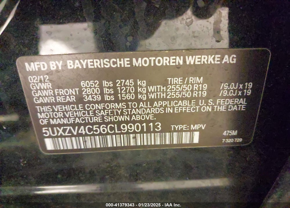 2012 BMW X5 XDRIVE35I/XDRIVE35I PREMIUM/XDRIVE35I SPORT ACTIVITY VIN: 5UXZV4C56CL990113
