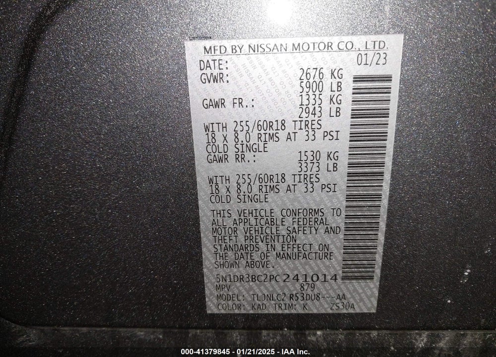 2023 NISSAN PATHFINDER SV 4WD VIN: 5N1DR3BC2PC241014