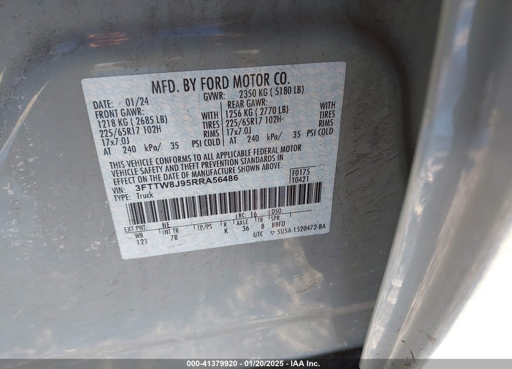 2024 FORD MAVERICK VIN: 3FTTW8J95RRA56486
