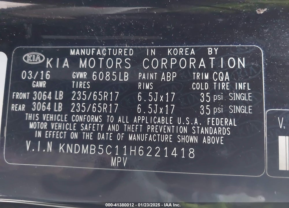 2017 KIA SEDONA LX VIN: KNDMB5C11H6221418