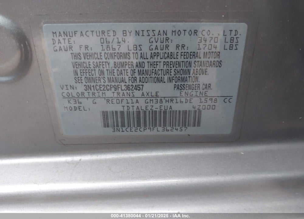 2015 NISSAN VERSA NOTE VIN: 3N1CE2CP9FL362457