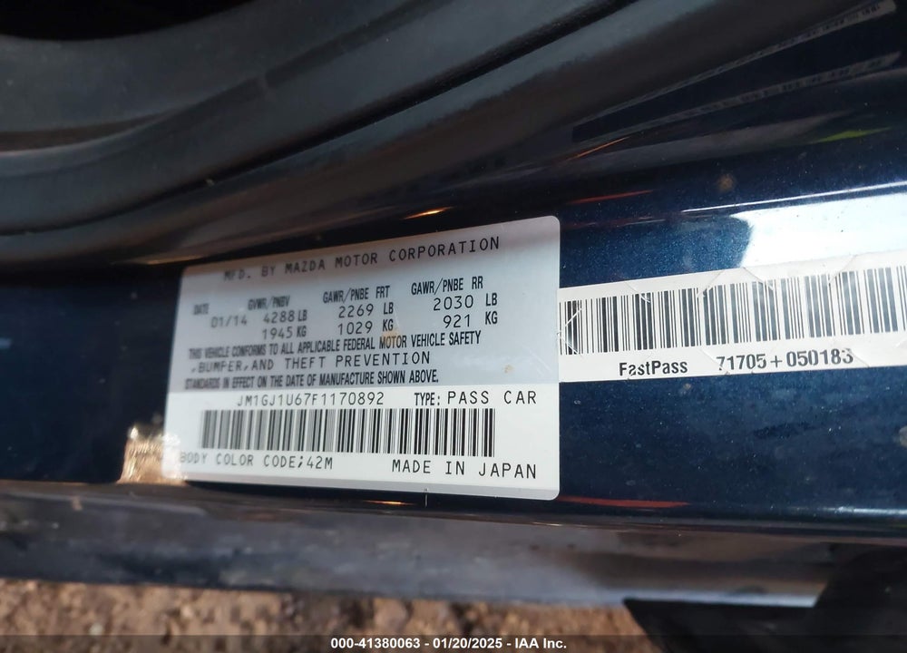 2015 MAZDA 6 I SPORT VIN: JM1GJ1U67F1170892