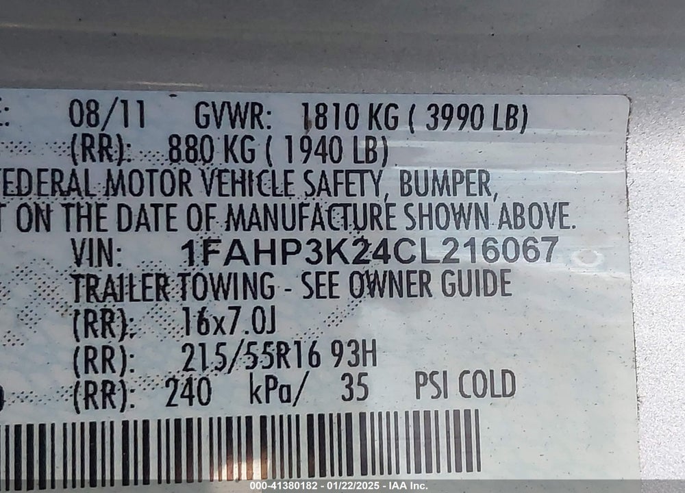 2012 FORD FOCUS SE VIN: 1FAHP3K24CL216067