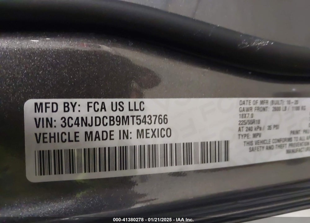 2021 JEEP COMPASS VIN: 3C4NJDCB9MT543766