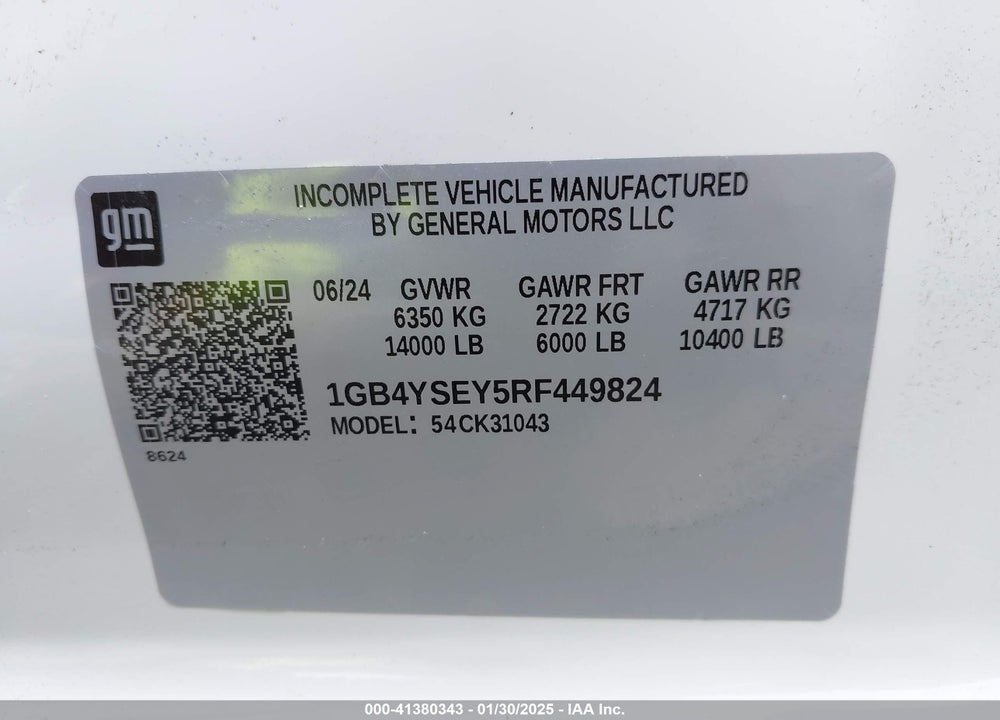 2024 CHEVROLET SILVERADO 3500HD CHASSIS WORK TRUCK VIN: 1GB4YSEY5RF449824