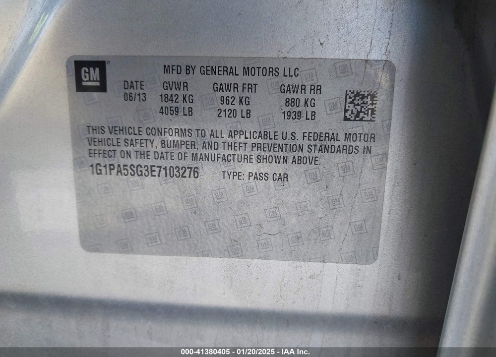 2014 CHEVROLET CRUZE LS AUTO VIN: 1G1PA5SG3E7103276