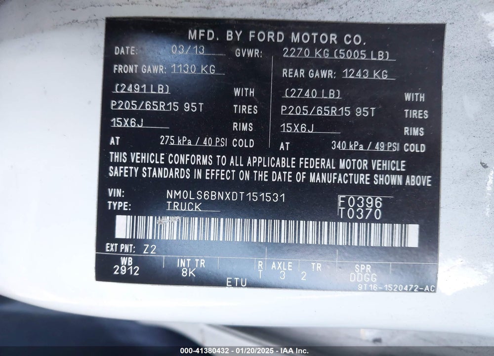 2013 FORD TRANSIT CONNECT XLT VIN: NM0LS6BNXDT151531