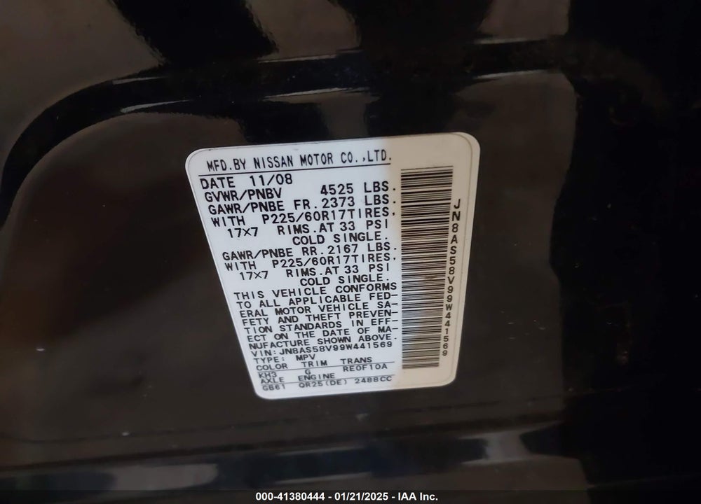 2009 NISSAN ROGUE SL VIN: JN8AS58V99W441569
