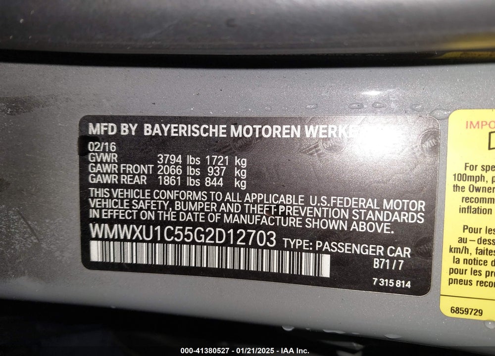 2016 MINI HARDTOP COOPER VIN: WMWXU1C55G2D12703