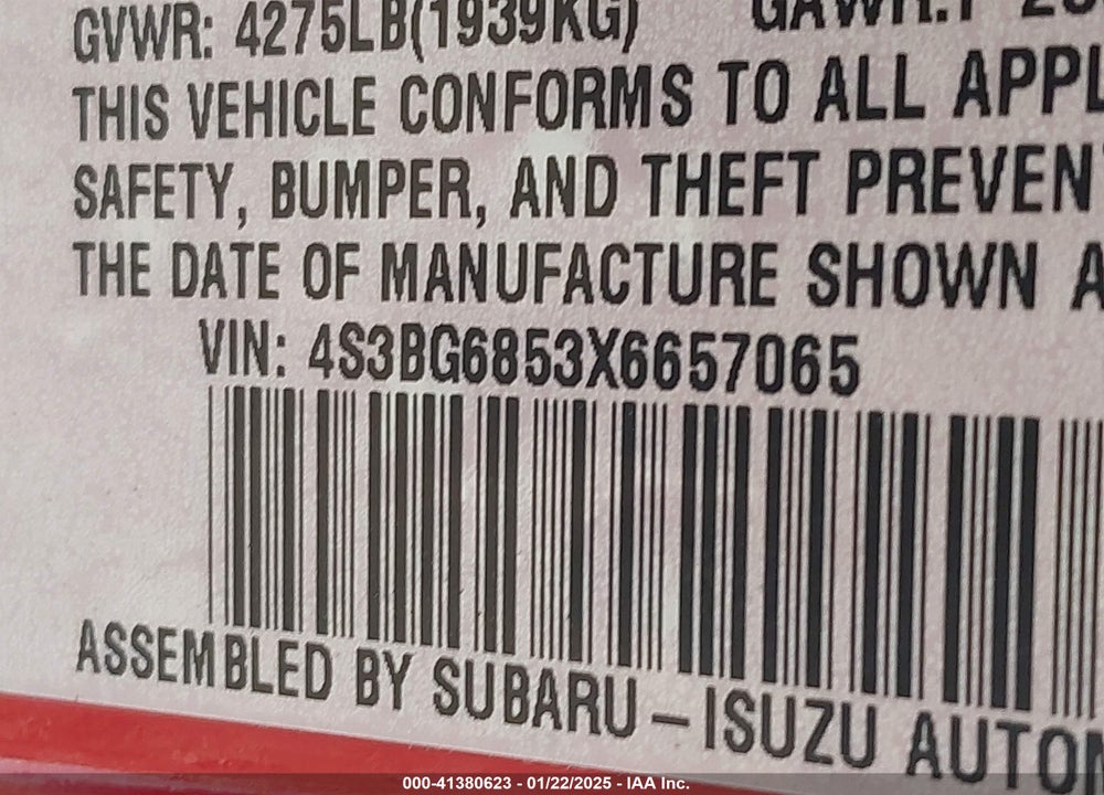 1999 SUBARU LEGACY 30TH ANN. OUTBACK LTD./OUTBACK VIN: 4S3BG6853X6657065