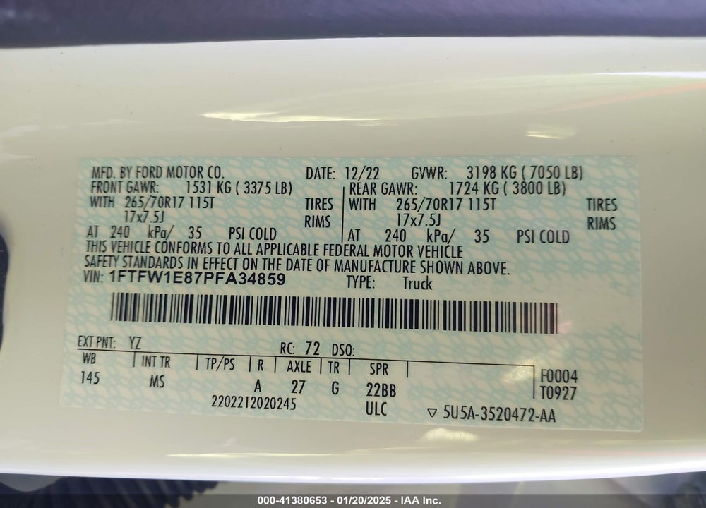2023 FORD F-150 XLT VIN: 1FTFW1E87PFA34859
