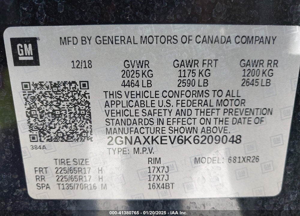 2019 CHEVROLET EQUINOX LT VIN: 2GNAXKEV6K6209048