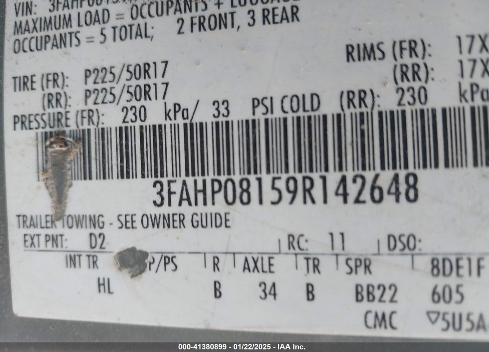 2009 FORD FUSION SEL VIN: 3FAHP08159R142648