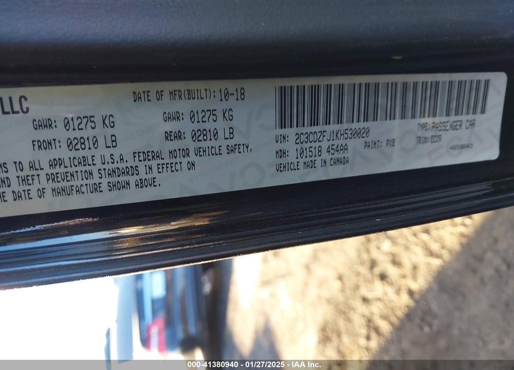 2019 DODGE CHALLENGER VIN: 2C3CDZFJ1KH530020