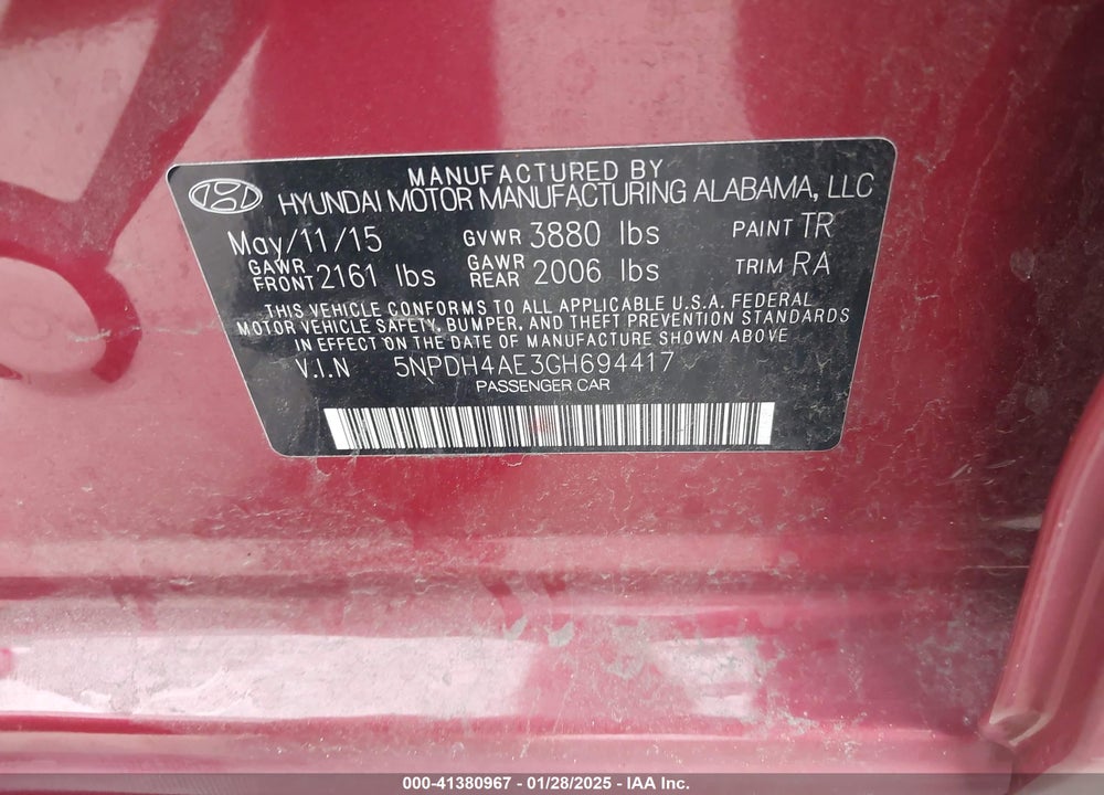 2016 HYUNDAI ELANTRA VIN: 5NPDH4AE3GH694417