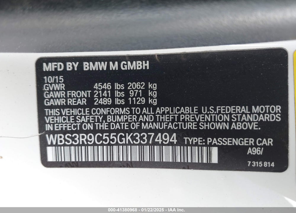 2016 BMW M4 VIN: WBS3R9C55GK337494