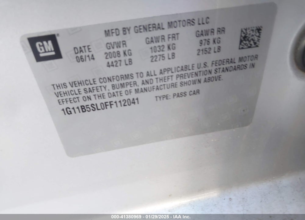 2015 CHEVROLET MALIBU LS VIN: 1G11B5SL0FF112041