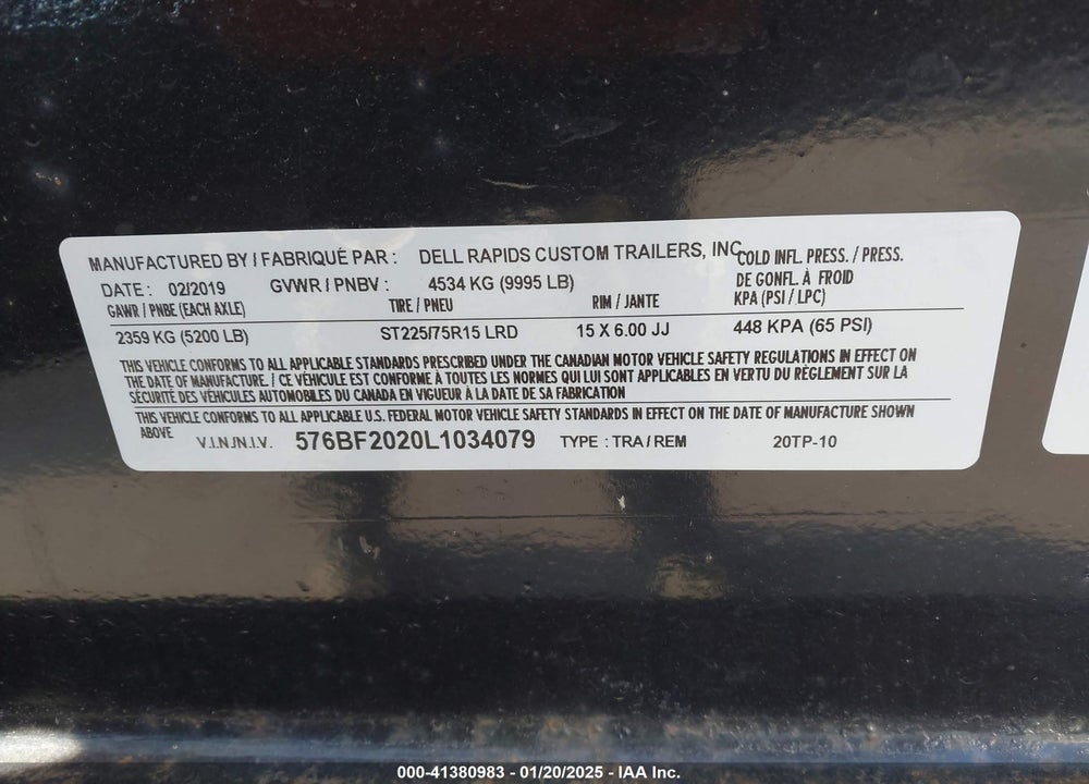 2020 DCT TRAILER --- VIN: 576BF2020L1034079