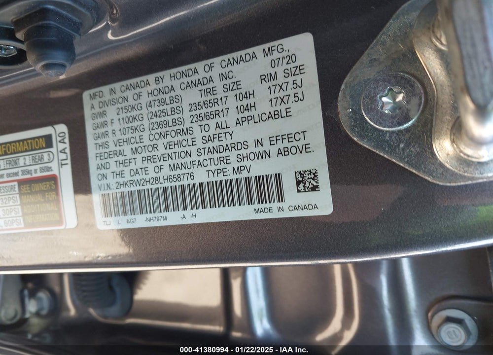 2020 HONDA CR-V AWD LX VIN: 2HKRW2H28LH658776