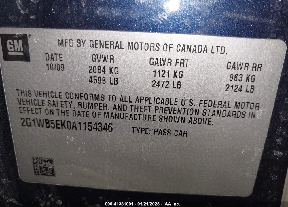 2010 CHEVROLET IMPALA LT VIN: 2G1WB5EK0A1154346
