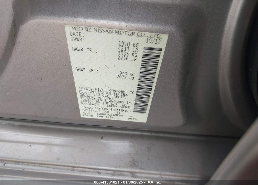 2013 NISSAN ALTIMA VIN: 1N4AL3AP3DN469963