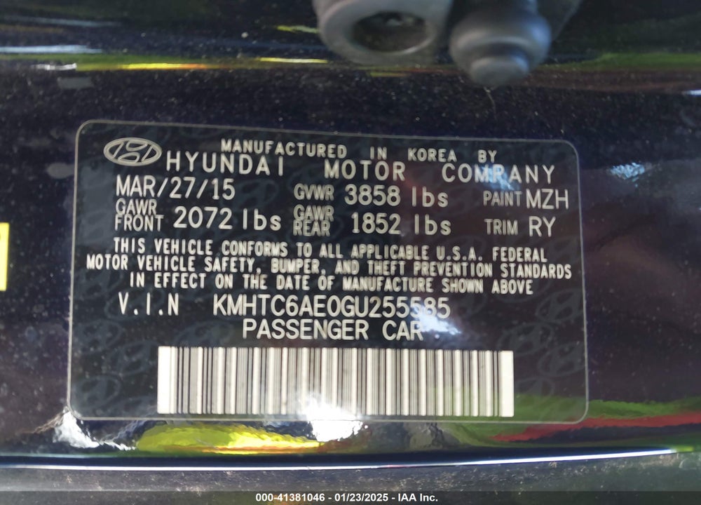 2016 HYUNDAI VELOSTER VIN: KMHTC6AE0GU255585