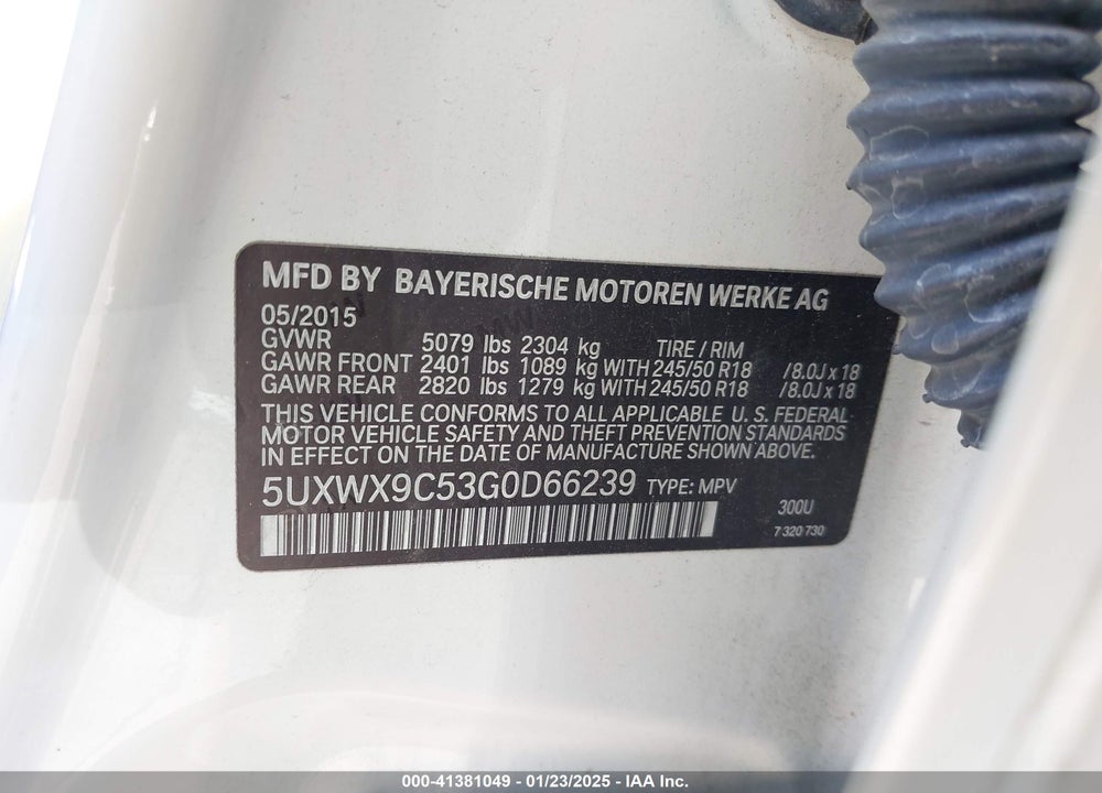 2016 BMW X3 XDRIVE28I VIN: 5UXWX9C53G0D66239