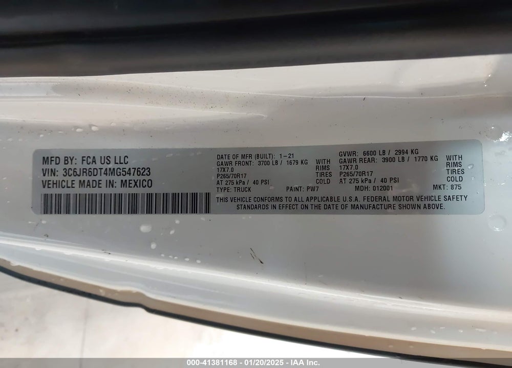 2021 RAM 1500 CLASSIC VIN: 3C6JR6DT4MG547623