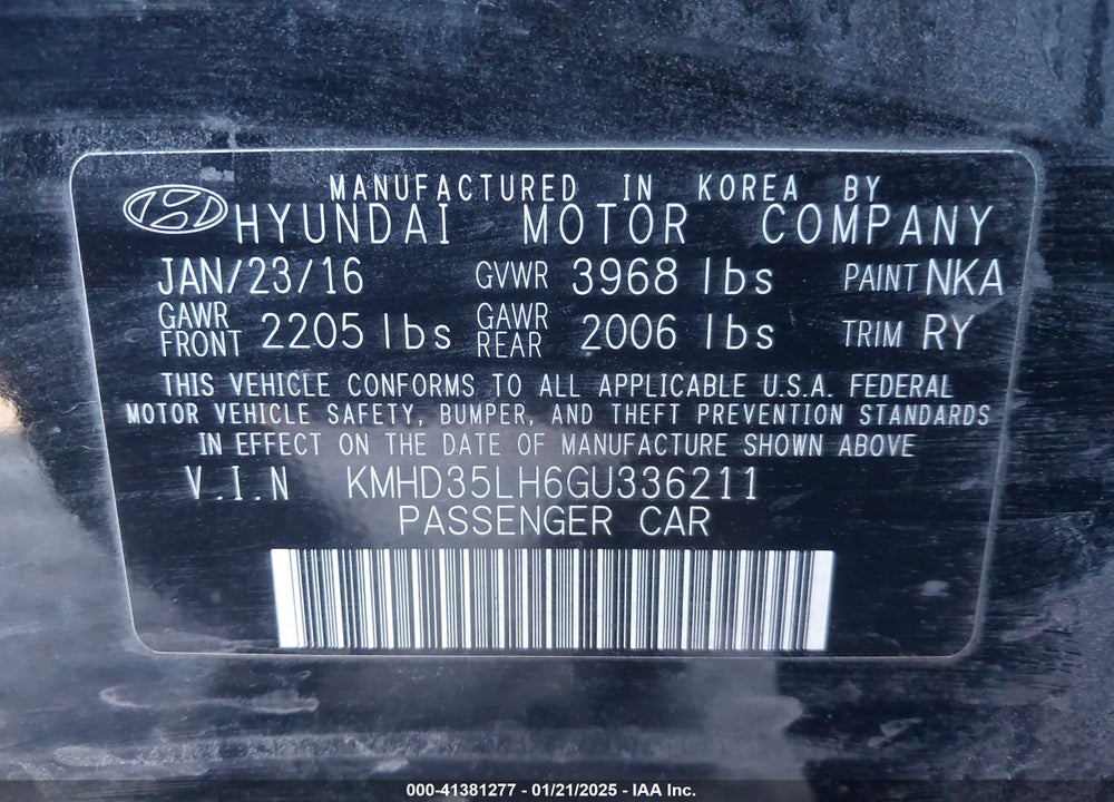 2016 HYUNDAI ELANTRA GT VIN: KMHD35LH6GU336211