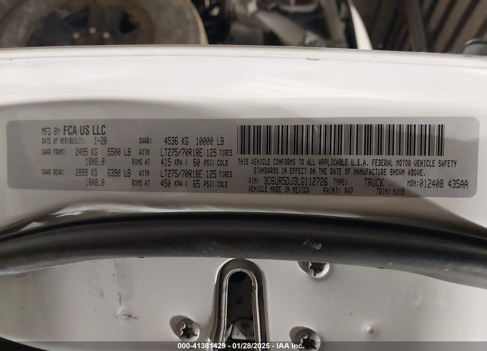 2020 RAM 2500 VIN: 3C6UR5DJ3LG112726