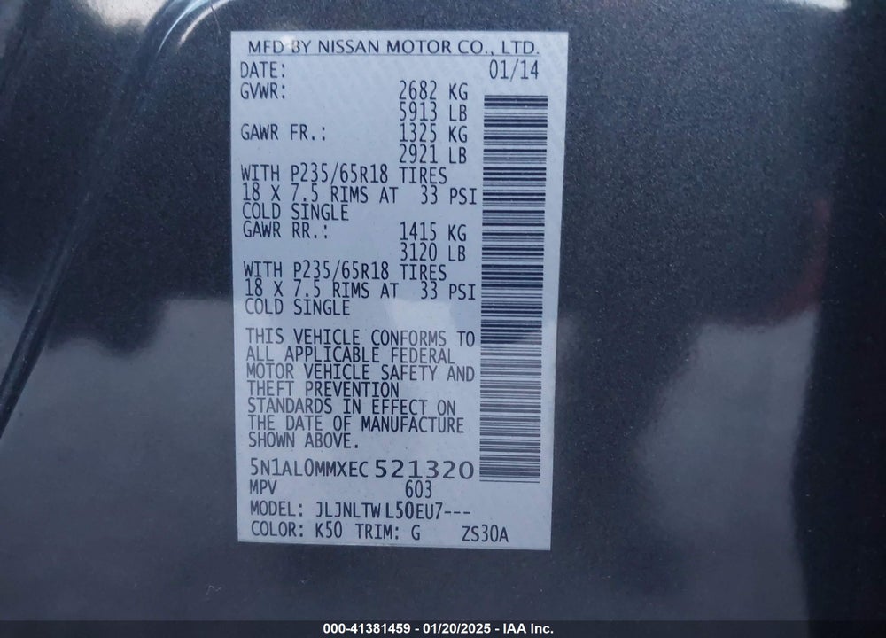 2014 INFINITI QX60 VIN: 5N1AL0MMXEC521320
