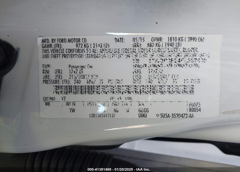 2015 FORD FOCUS SE VIN: 1FADP3F24FL297830