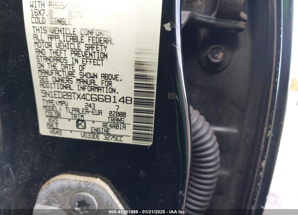 2004 NISSAN XTERRA XE VIN: 5N1ED28TX4C668148