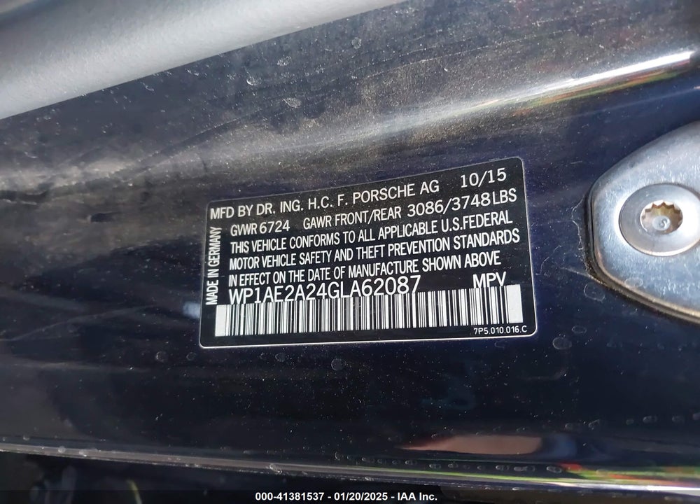 2016 PORSCHE CAYENNE E-HYBRID S VIN: WP1AE2A24GLA62087