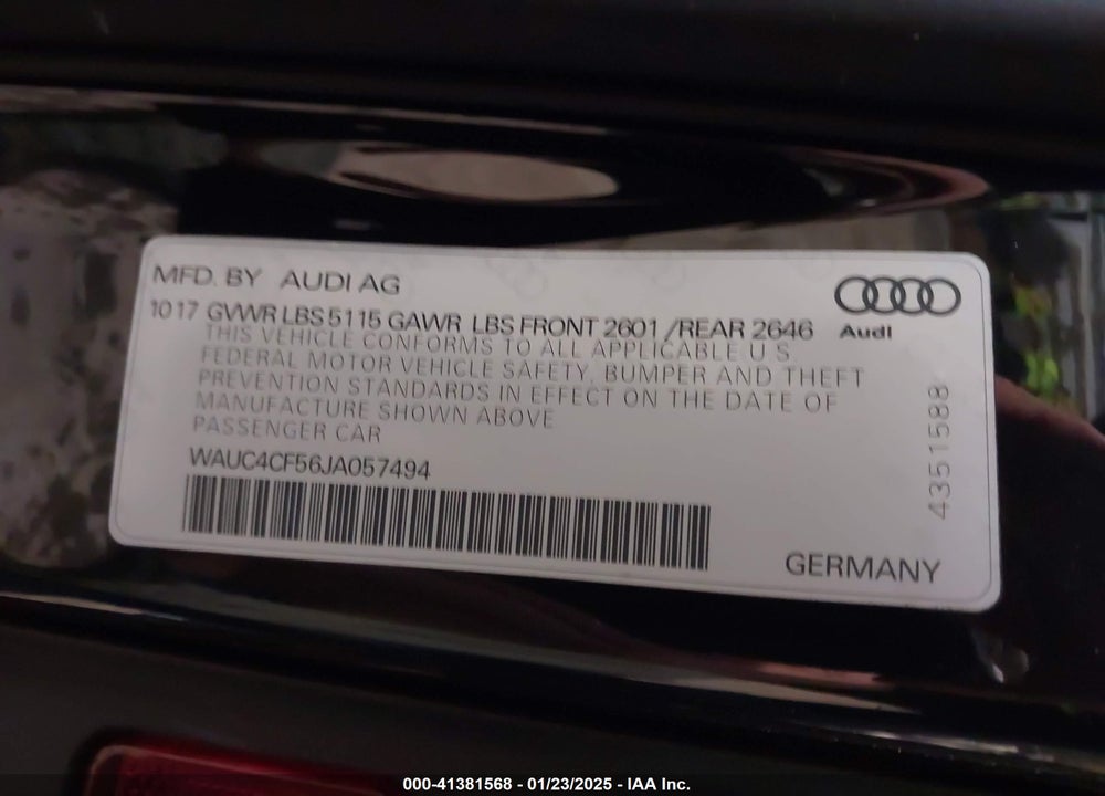 2018 AUDI S5 3.0T PREMIUM PLUS VIN: WAUC4CF56JA057494