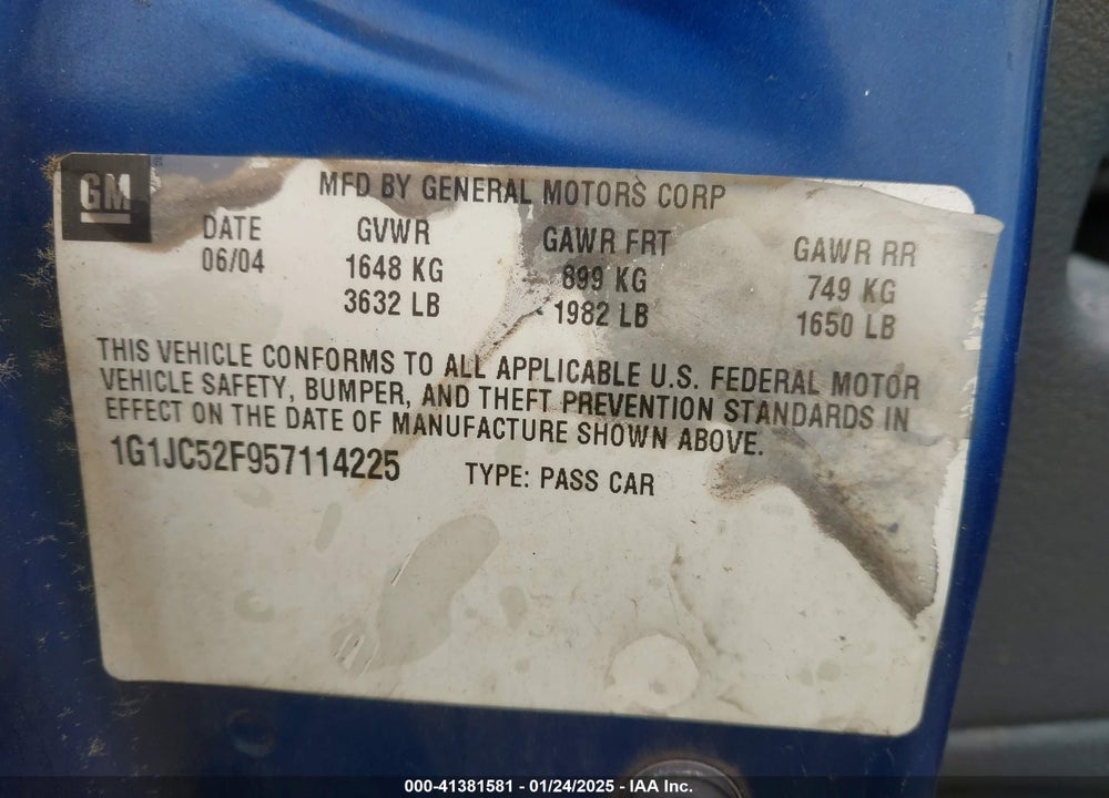 2005 CHEVROLET CAVALIER VIN: 1G1JC52F957114225