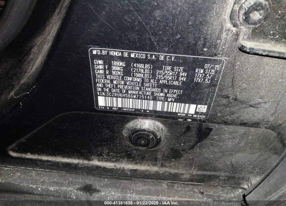 2016 HONDA HR-V EX VIN: 3CZRU6H56GM715140