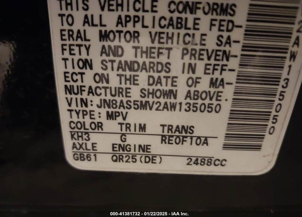 2010 NISSAN ROGUE SL VIN: JN8AS5MV2AW135050
