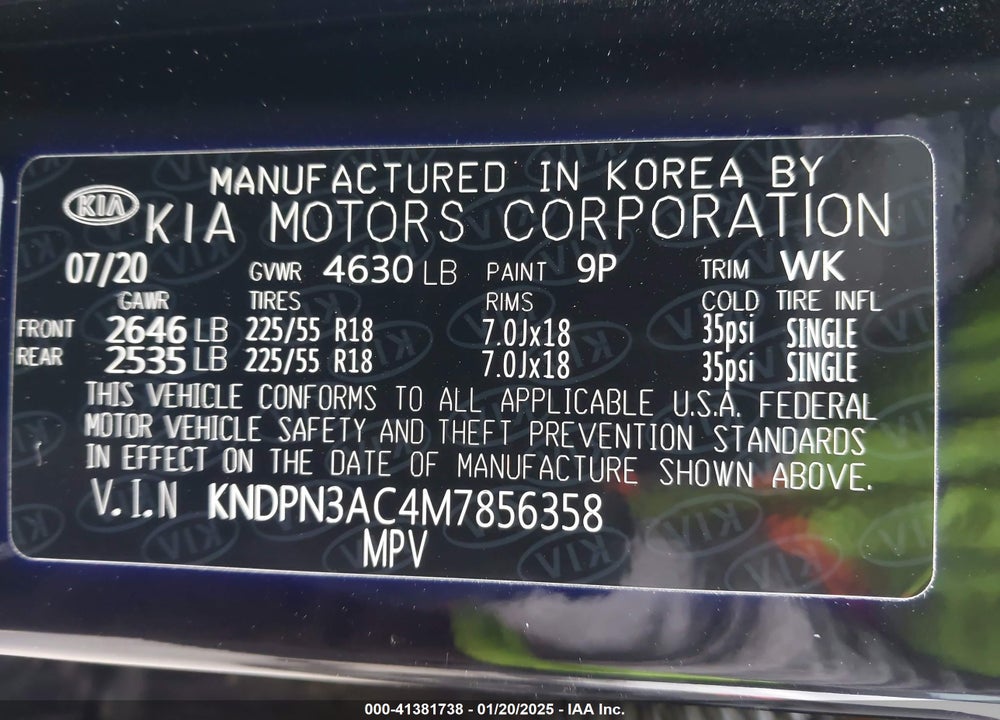 2021 KIA SPORTAGE EX VIN: KNDPN3AC4M7856358