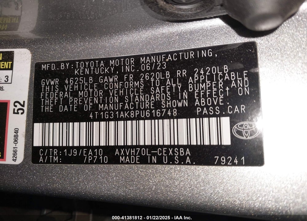 2023 TOYOTA CAMRY SE HYBRID VIN: 4T1G31AK8PU616748