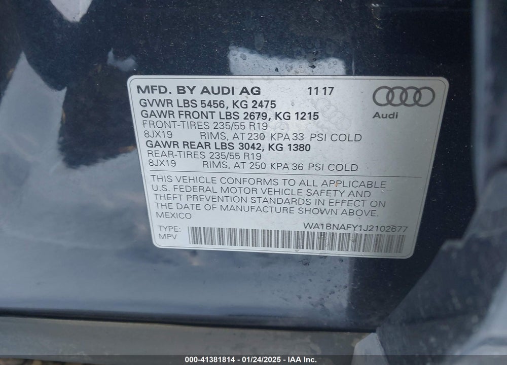 2018 AUDI Q5 2.0T PREMIUM/2.0T TECH PREMIUM VIN: WA1BNAFY1J2102677