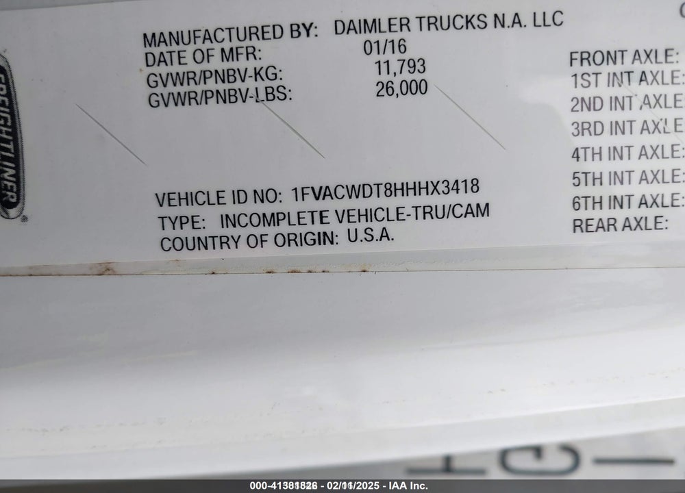 2017 FREIGHTLINER M2 106 VIN: 1FVACWDT8HHHX3418
