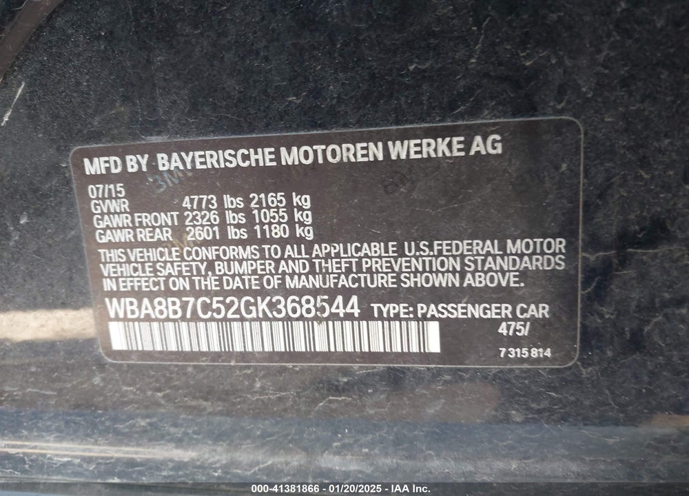 2016 BMW 340I VIN: WBA8B7C52GK368544