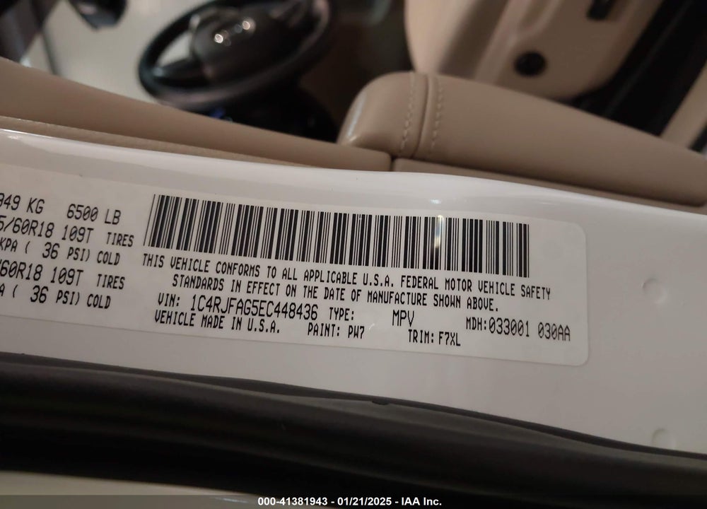 2014 JEEP GRAND CHEROKEE LAREDO VIN: 1C4RJFAG5EC448436