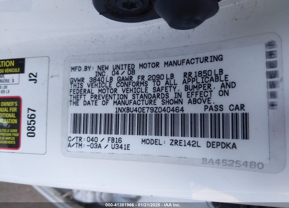 2009 TOYOTA COROLLA LE VIN: 1NXBU40E79Z040464