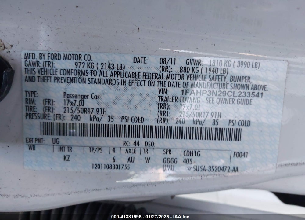 2012 FORD FOCUS TITANIUM VIN: 1FAHP3N29CL233541