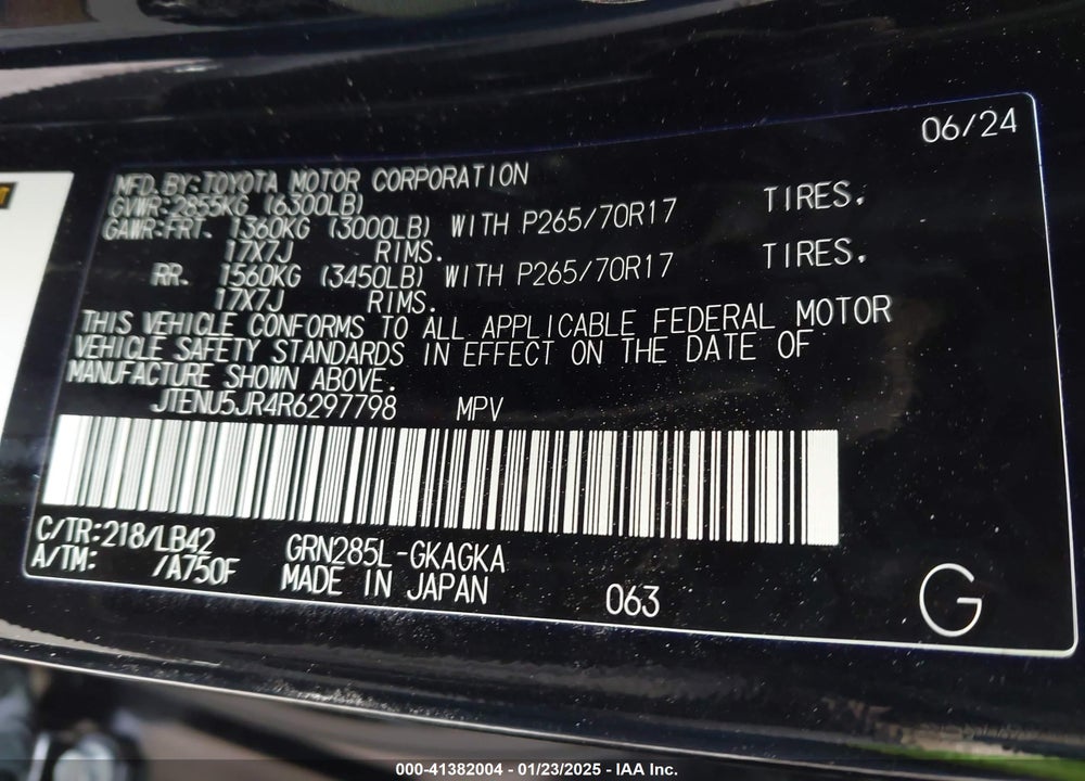 2024 TOYOTA 4RUNNER VIN: JTENU5JR4R6297798