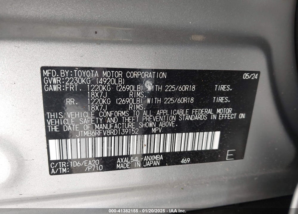 2024 TOYOTA RAV4 HYBRID VIN: JTMB6RFV8RD139152