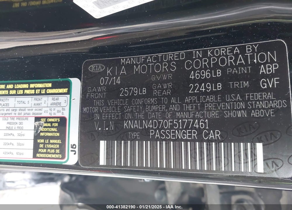 2015 KIA CADENZA PREMIUM VIN: KNALN4D70F5177461